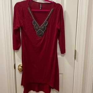 White Marc size small burgundy, dress with beating around the neck line